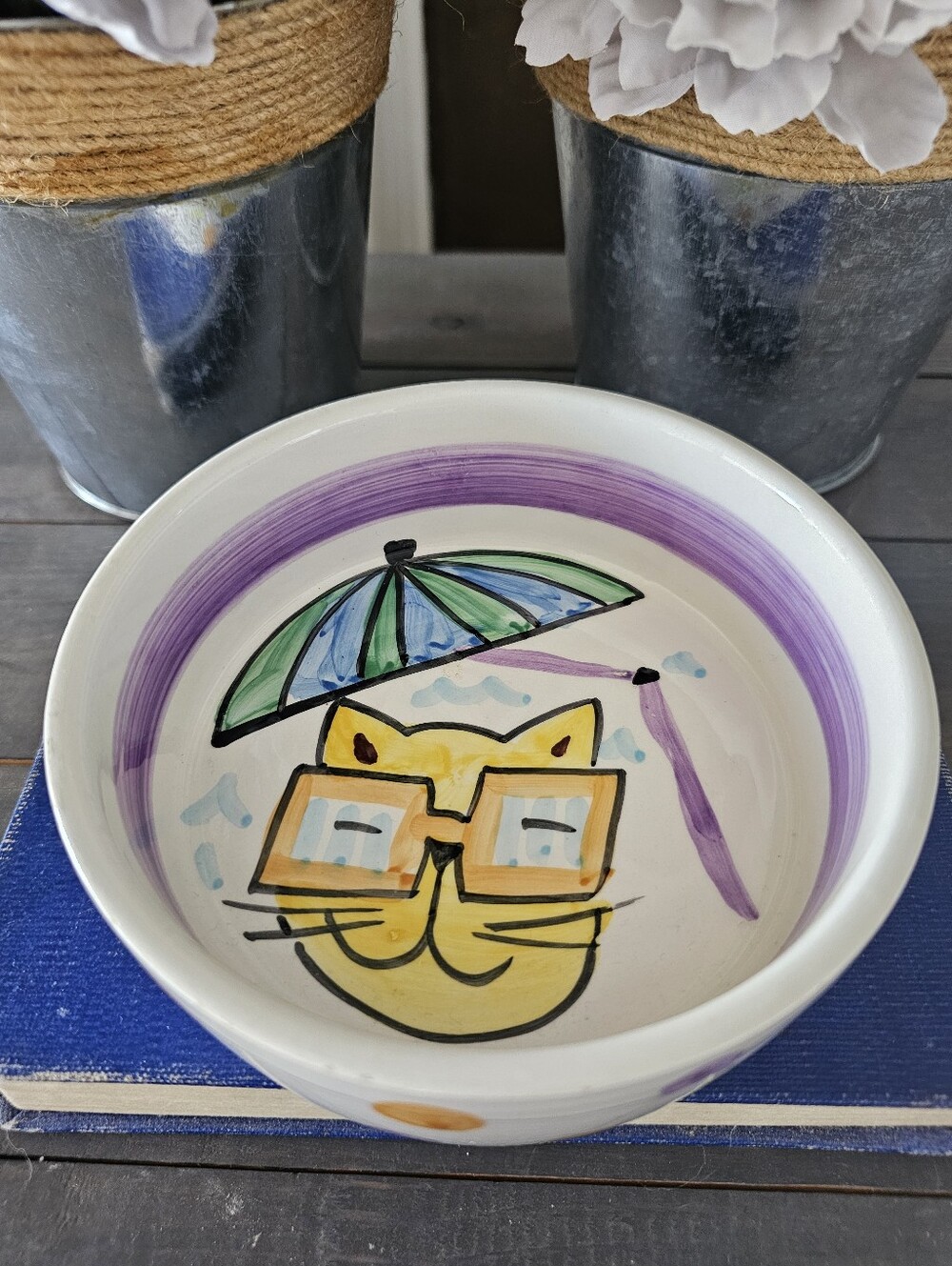 Hand Painted Cat Bowl Made In Italy
